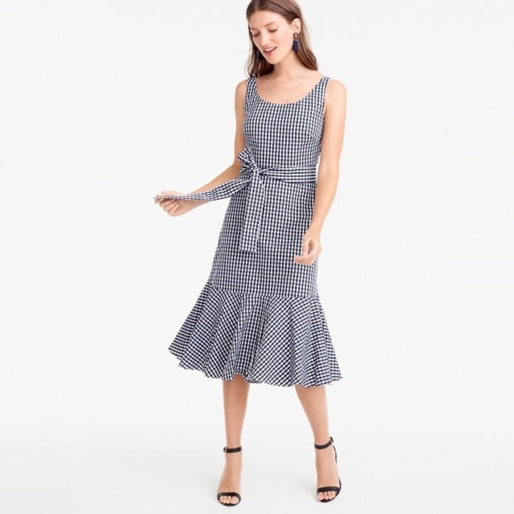 J Crew Gingham Ruffle Hem Dress - 12